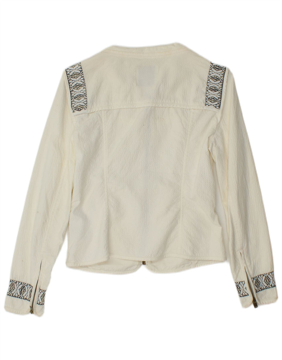 ZARA Damen Crop Übergroße Bomberjacke UK 10 Small Off White Geometrisch