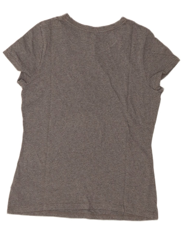 Tommy Hilfiger Damen Grafik-T-Shirt-Oberteil UK 14 Große grau gefleckte Baumwolle