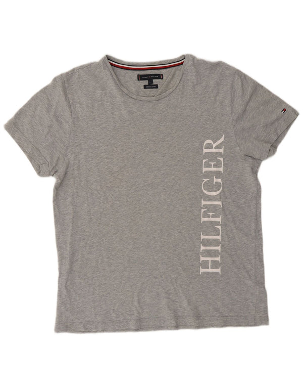 Tommy Hilfiger Damen Grafik-T-Shirt-Oberteil UK 16 Große grau gefleckte Baumwolle