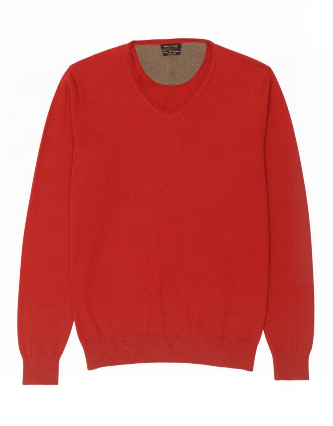 Massimo Dutti Herren-Pullover mit V-Ausschnitt aus mittelroter Baumwolle