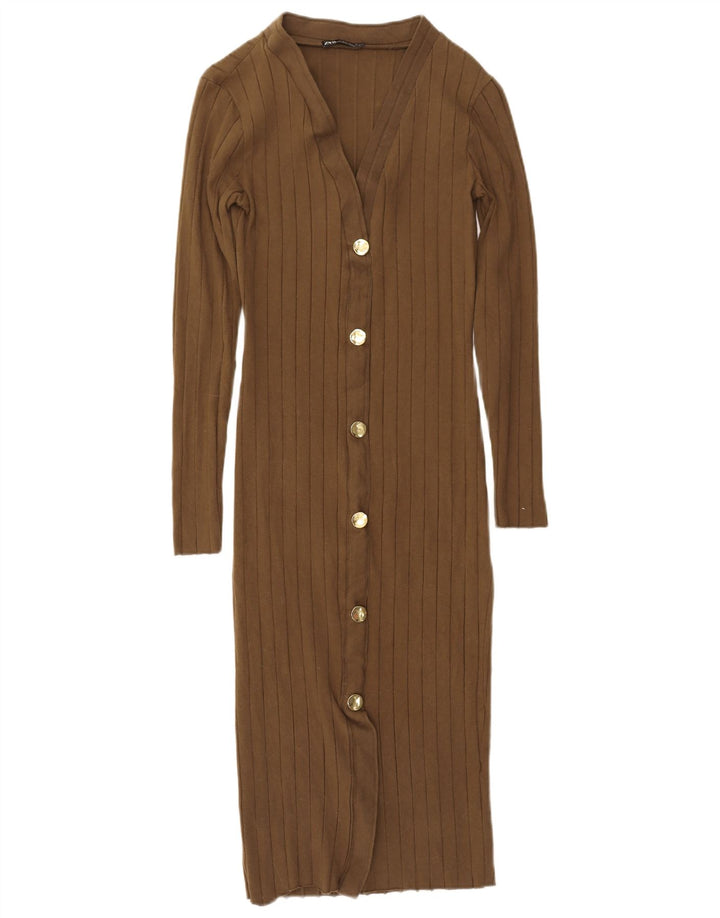 Zara Damen Langarm-Maxikleid UK 12 Medium Khaki