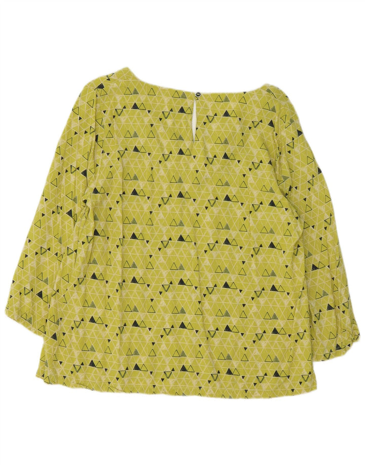 White Stuff Damen-Blusenoberteil mit 3/4-Ärmeln, UK-Gr. 12, mittelgrün, geometrisch