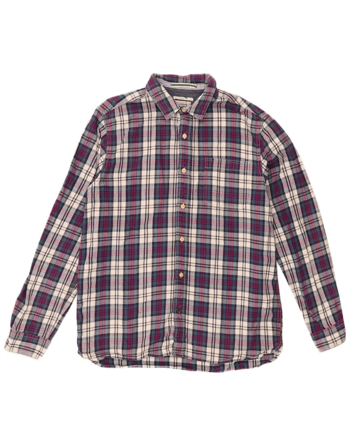 White Stuff Herren-Flanellhemd mit klassischer Passform, mittelviolette Karo-Baumwolle