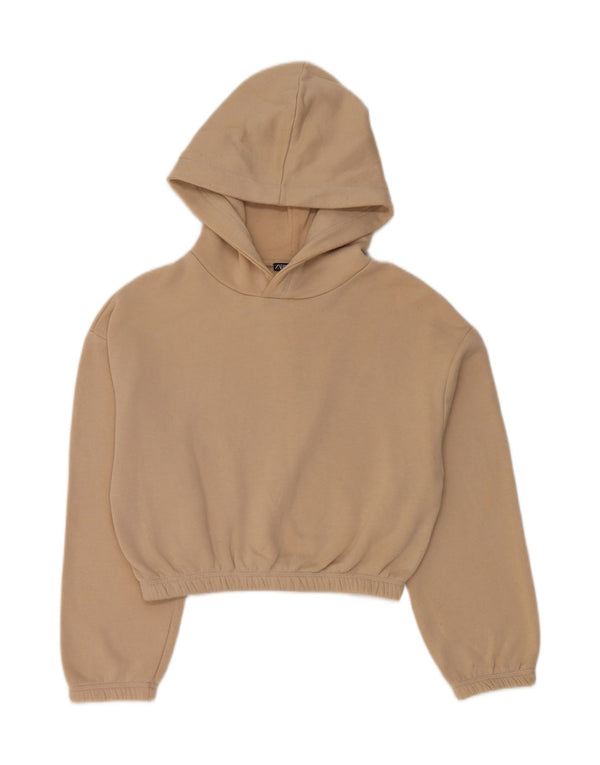 Zara Damen Crop Hoodie Pullover UK 10 Small Beige Baumwolle
