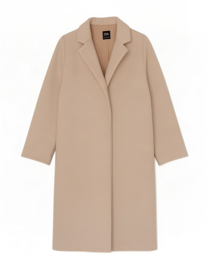 Zara Womens Open Overcoat UK 12 Medium Beige Polyester