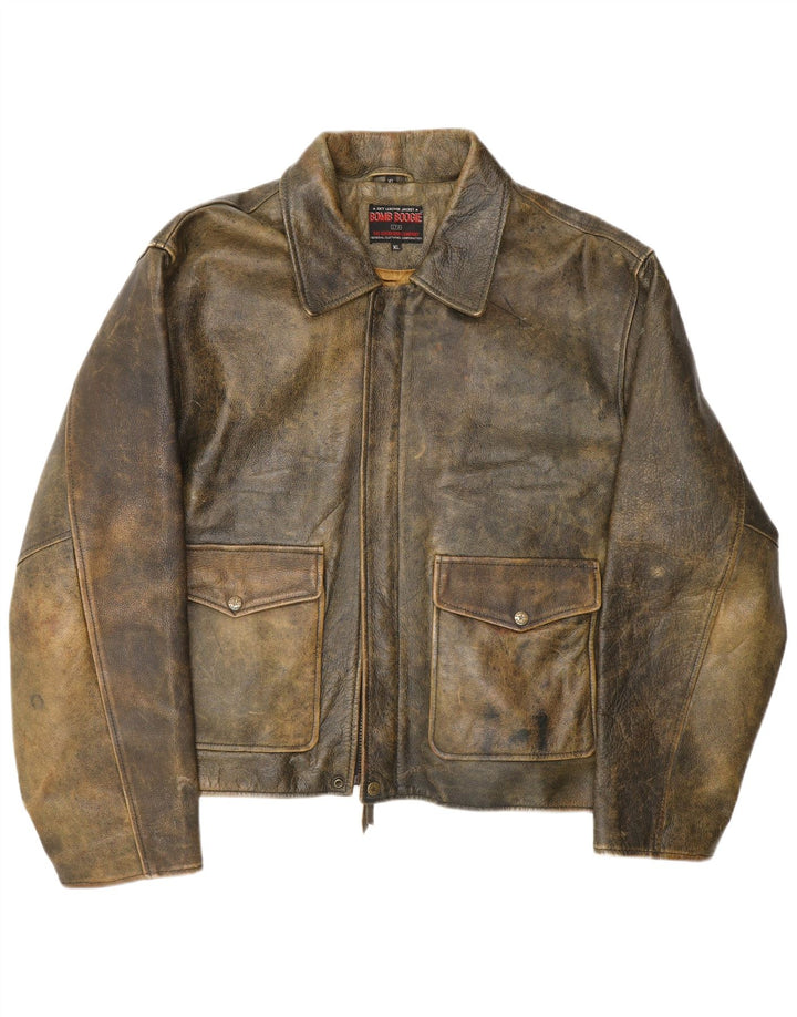 Bomboogie Herren Sky Lederjacke UK 42 XL Khaki Leder