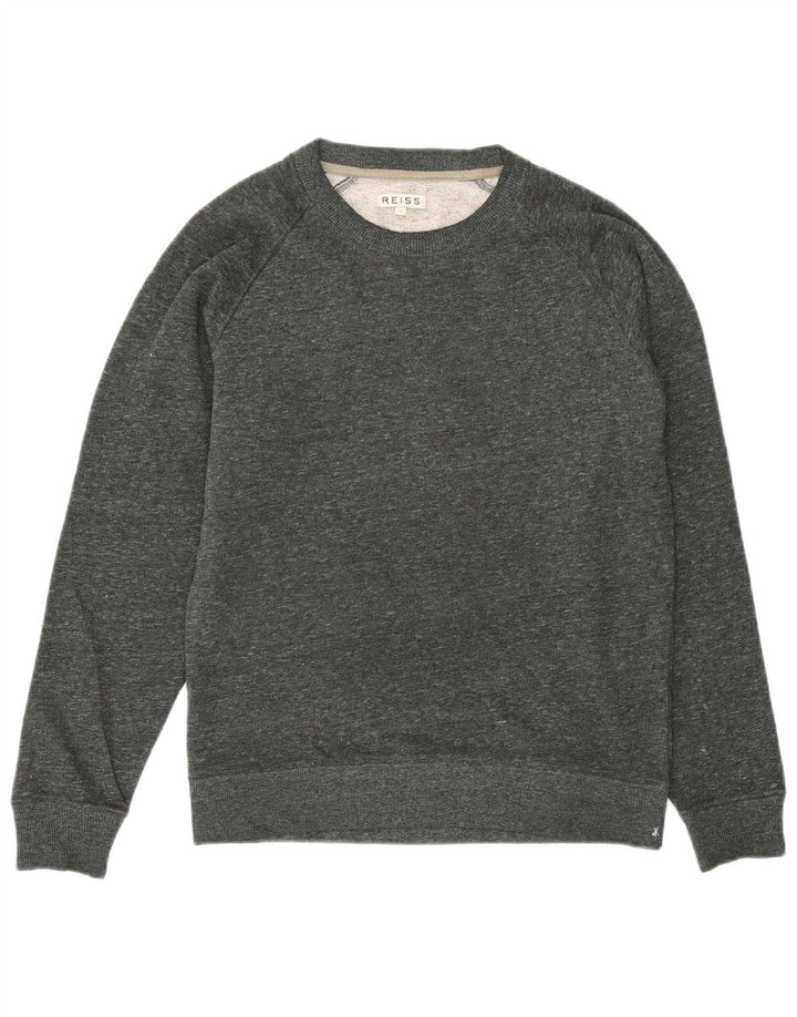 Reiss Herren-Sweatshirt-Pullover, klein, grün gefleckte Baumwolle
