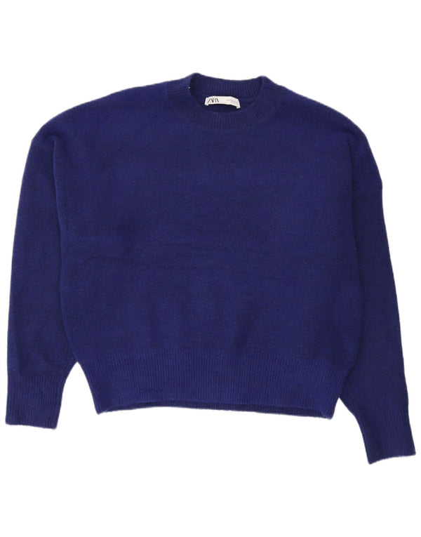 Zara Damen Übergroßer Pullover mit Rundhalsausschnitt, UK 14, mittelblaues Acryl