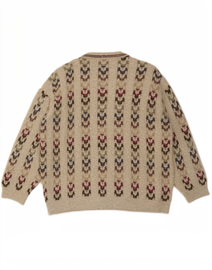 Paco Calvari Herren-Pullover mit Rundhalsausschnitt, Größe 50/52, mittelbeige, geometrisch