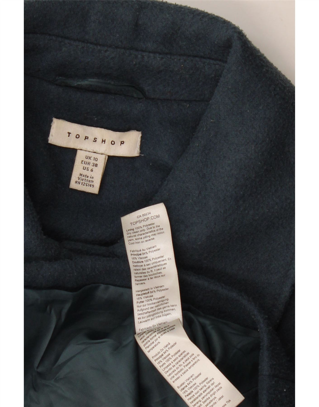 Topshop Damen Übergroßer Mantel UK 10 Small Blau Polyester