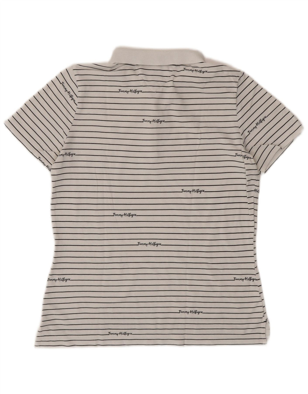 TOMMY HILFIGER Damen Grafik-Poloshirt UK 14 Mittelweiß gestreift