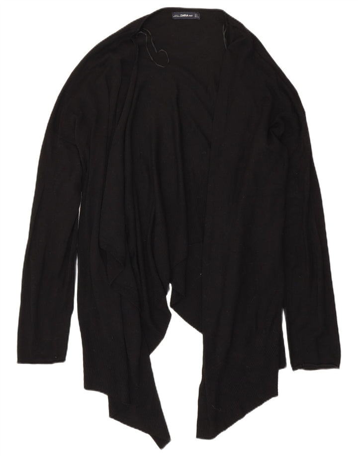 Zara Damen Asymmetrischer offener Cardigan-Pullover UK 16 Large Schwarz