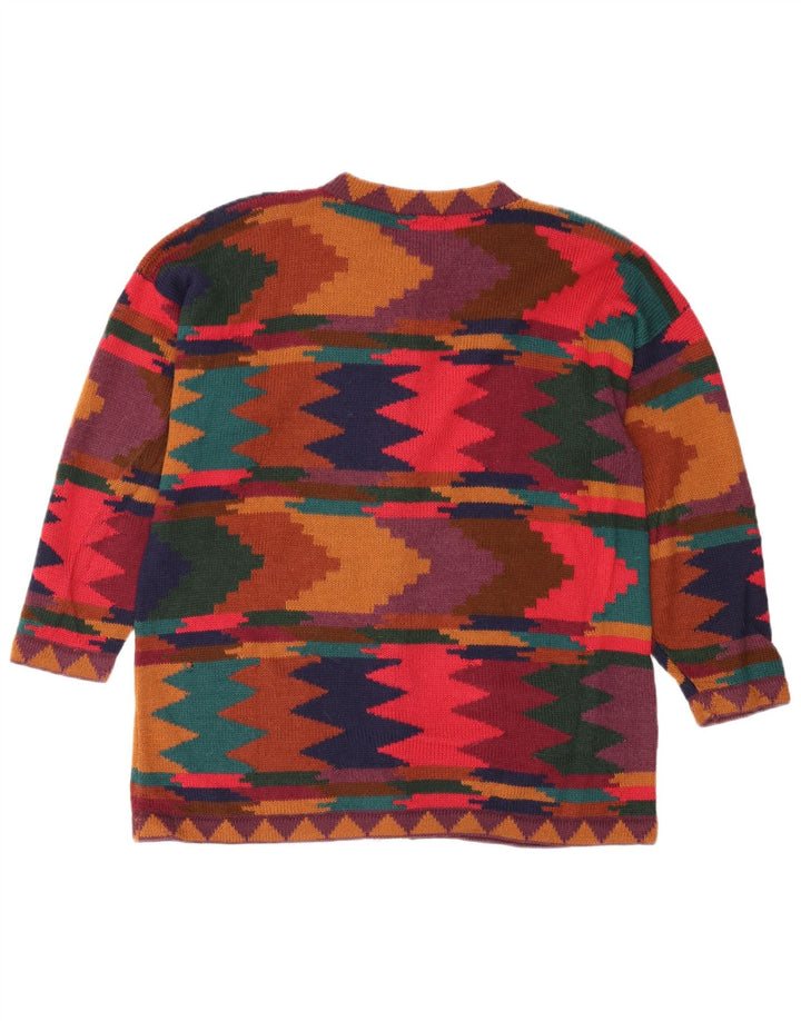Vintage Damen Cardigan Pullover UK 14 Medium Mehrfarbig Geometrisch