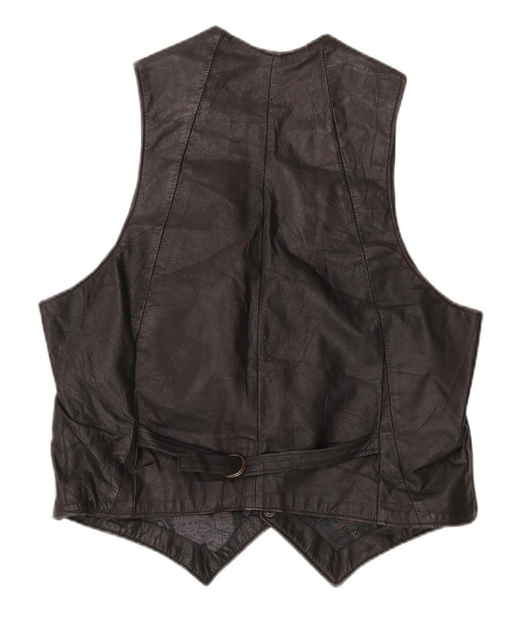 VINTAGE Mens Leather Waistcoat Medium Brown