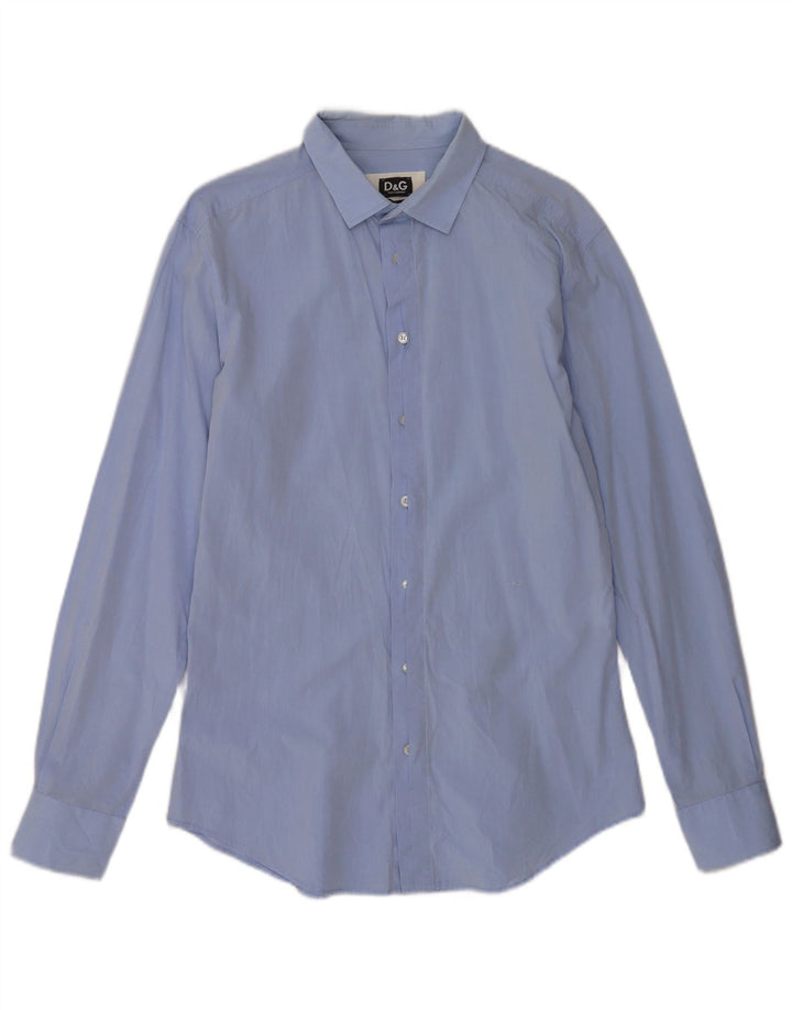 Dolce & Gabbana Herren Slim Fit Hemd IT 50 Mittelblaue Baumwolle
