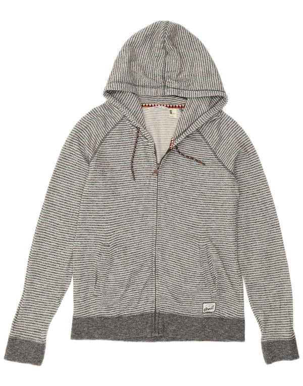O'Neill Womens Zip Hoodie Sweater UK 14 Große grau gestreifte Baumwolle