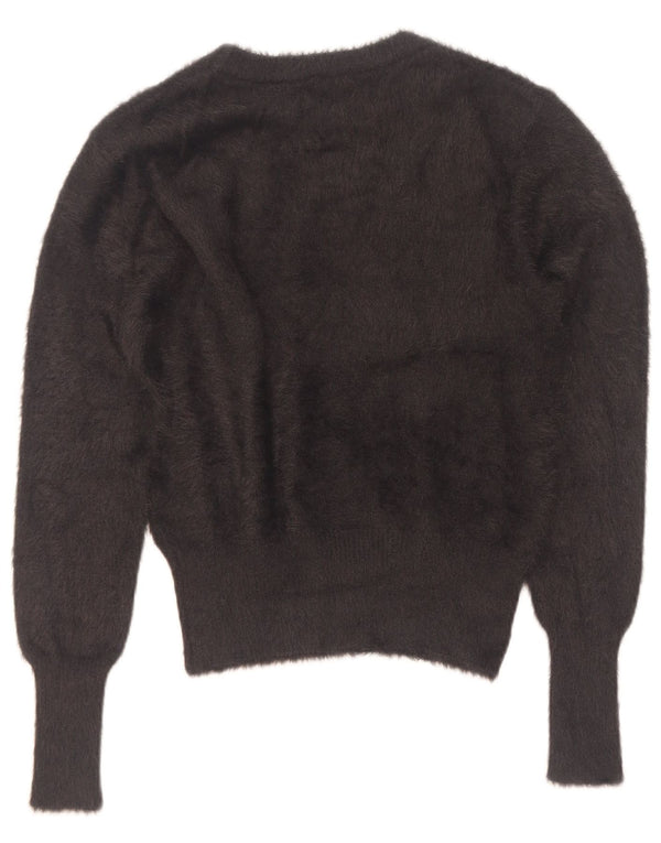 Zara Damen Pullover mit bauchfreiem U-Boot-Ausschnitt, Gr. 14, mittelgraues Nylon-Herz