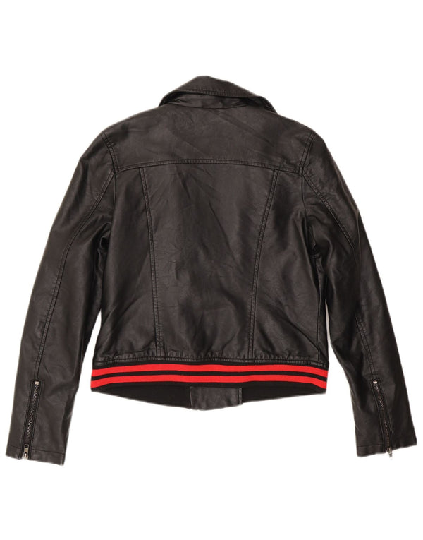 Von Dutch Damen-Bikerjacke aus Kunstleder, UK 10, Größe S, Schwarz, Polyurethan