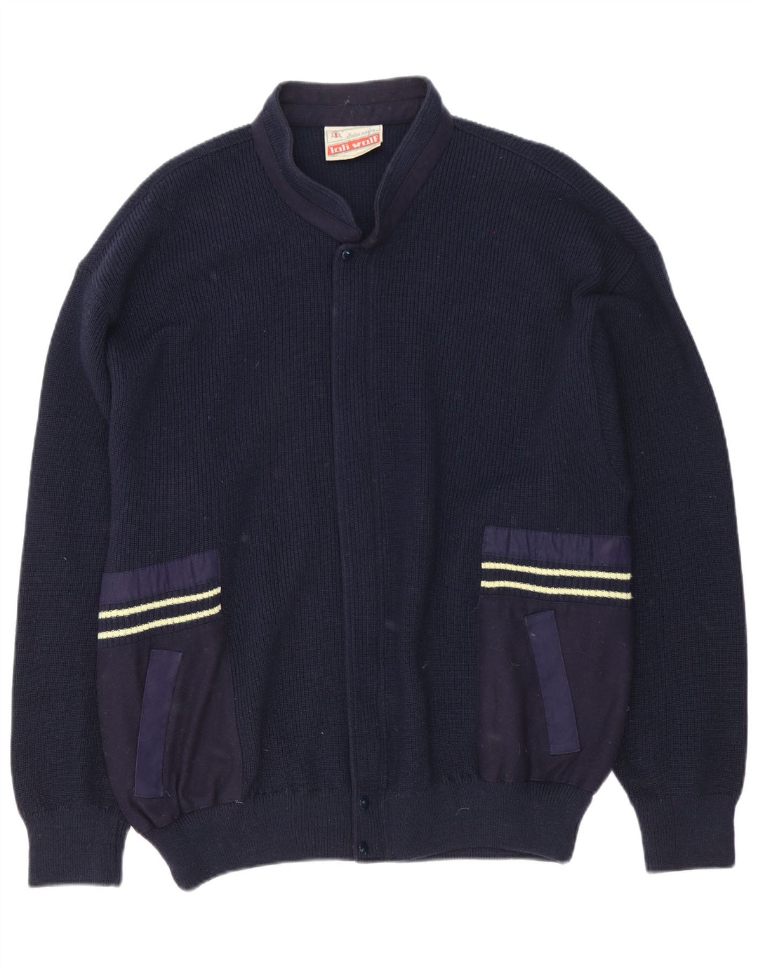 Loli Wolf Herren-Strickjacke mit normaler Passform, mittlere marineblaue Wolle
