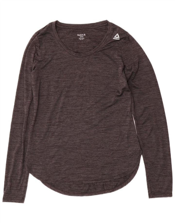 REEBOK Damen Top Langarm UK 10 Small Grau geflecktes Polyester