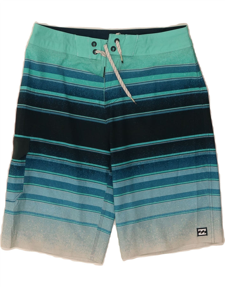 BILLABONG Mens Swimming Shorts Small Turquoise Striped Polyester Vintage Billabong and Second-Hand Billabong from Messina Hembry 