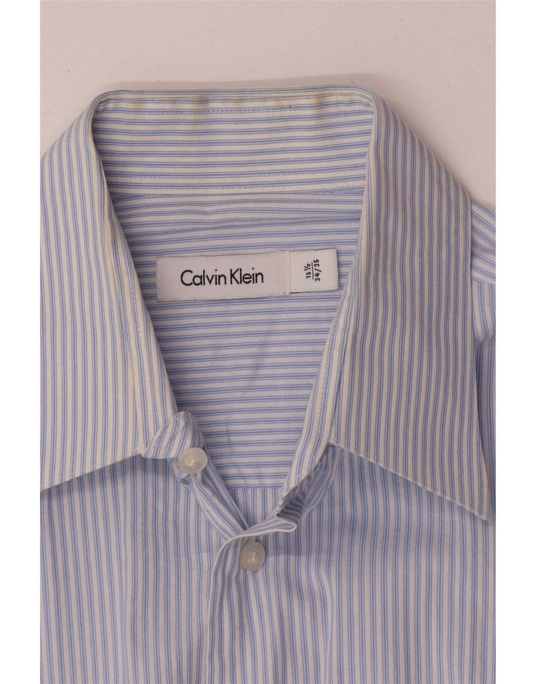 Calvin Klein Herrenhemd Größe 15 1/2 mittelblau gestreifte Baumwolle