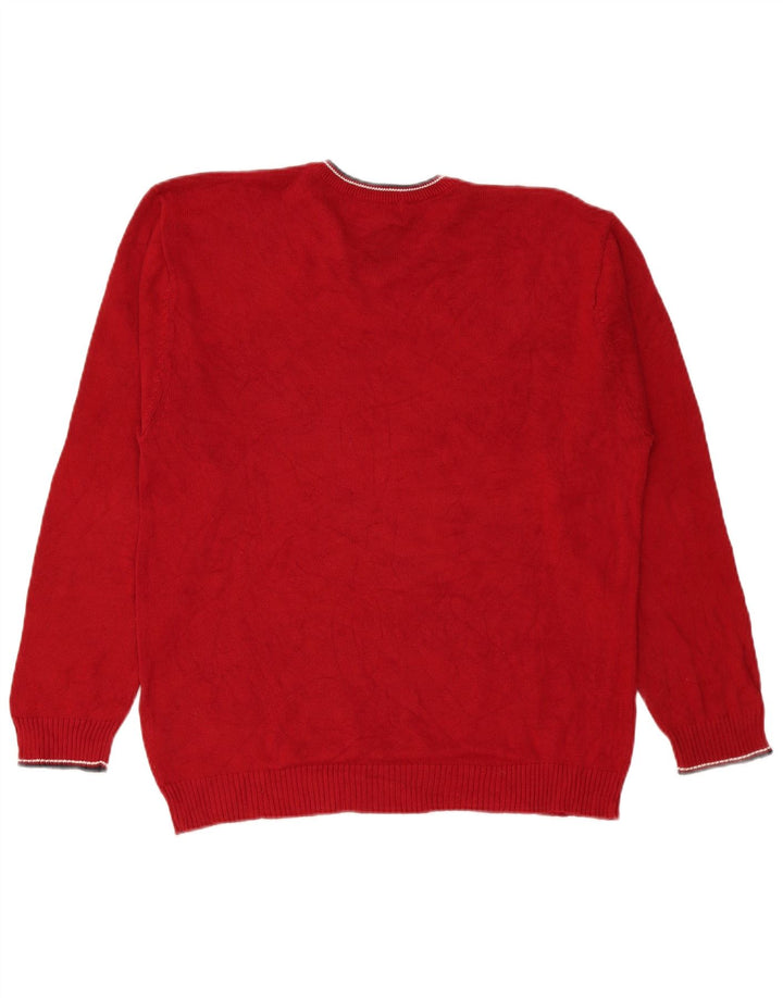 Chaps Herren-Pullover mit V-Ausschnitt aus mittelroter Baumwolle