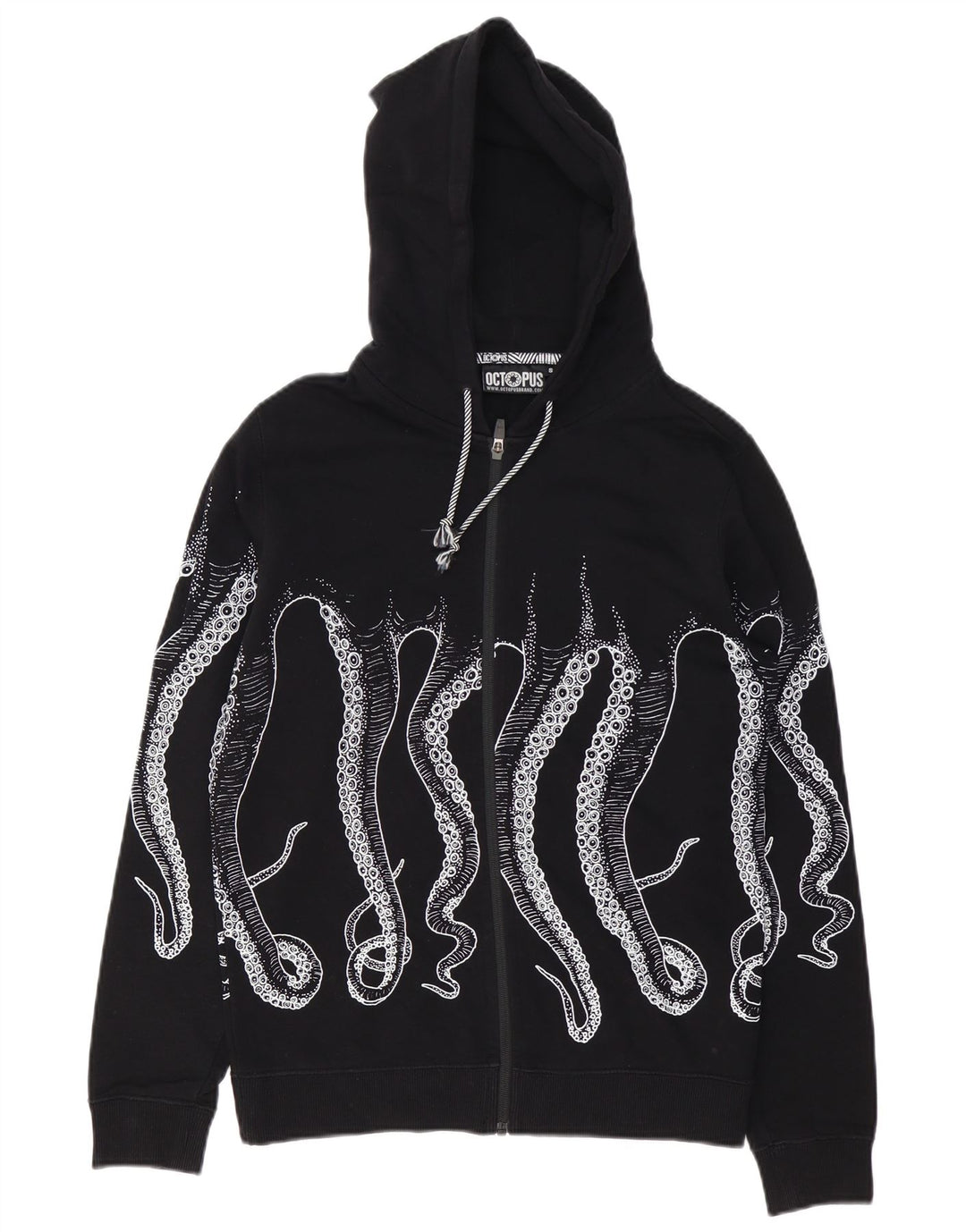 Octopus Herren-Kapuzenpullover mit grafischem Reißverschluss, Größe S, Schwarz, Baumwolle