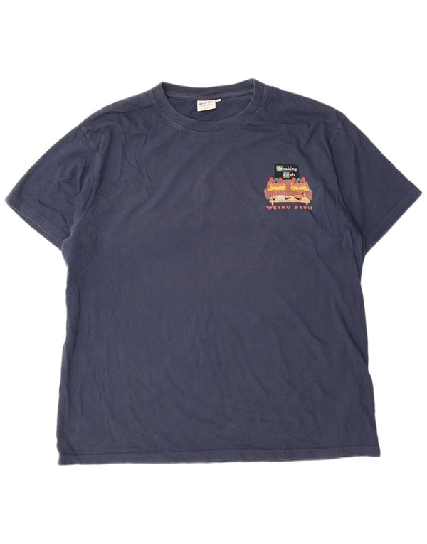 Weird Fish Herren Grafik T-Shirt Top 2XL Marineblau Baumwolle