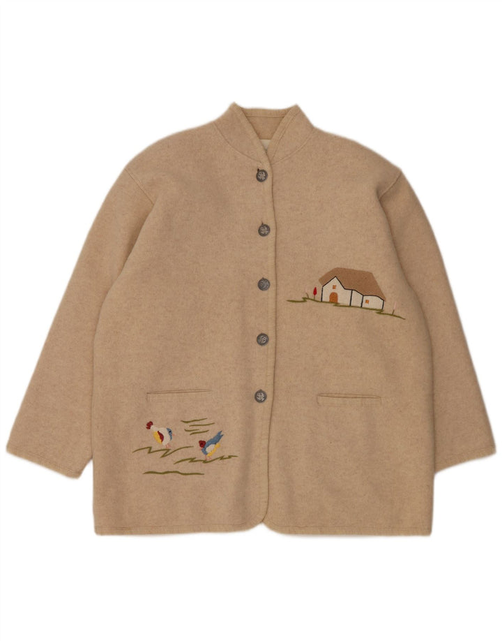 VINTAGE Damen Blazer mit grafischer 5-Knopf-Blazer-Jacke, UK 14, Größe L, Beige