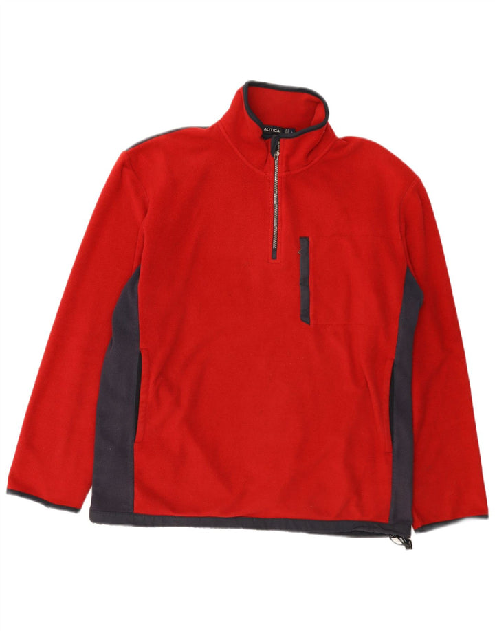 Nautica Herren-Fleecepullover mit Reißverschluss am Hals, großes rotes Farbblock-Polyester