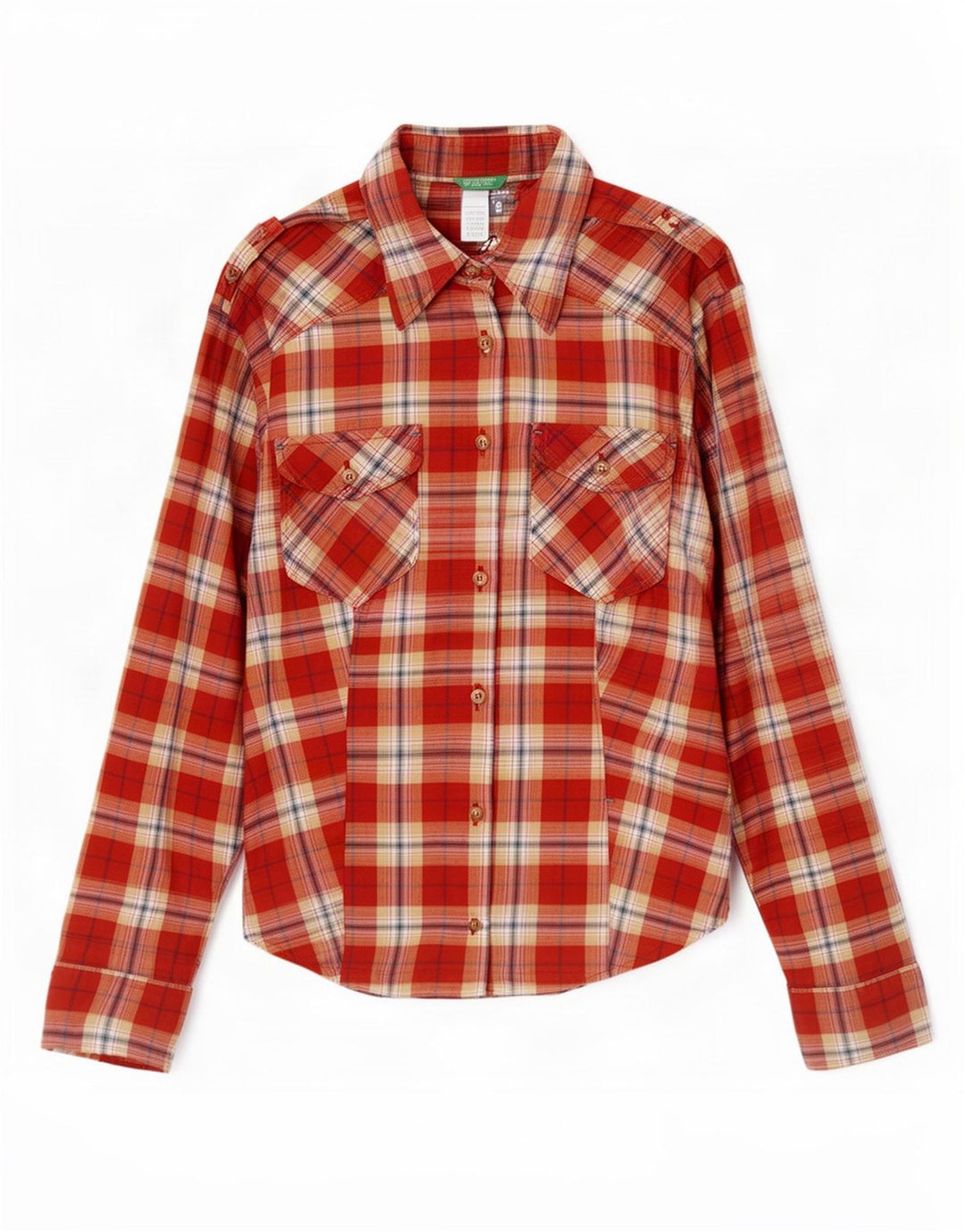 Benetton Damen-Militärflanellhemd UK 12 Mittelrot kariert