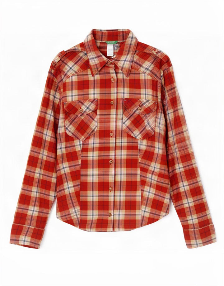 Benetton Damen-Militärflanellhemd UK 12 Mittelrot kariert