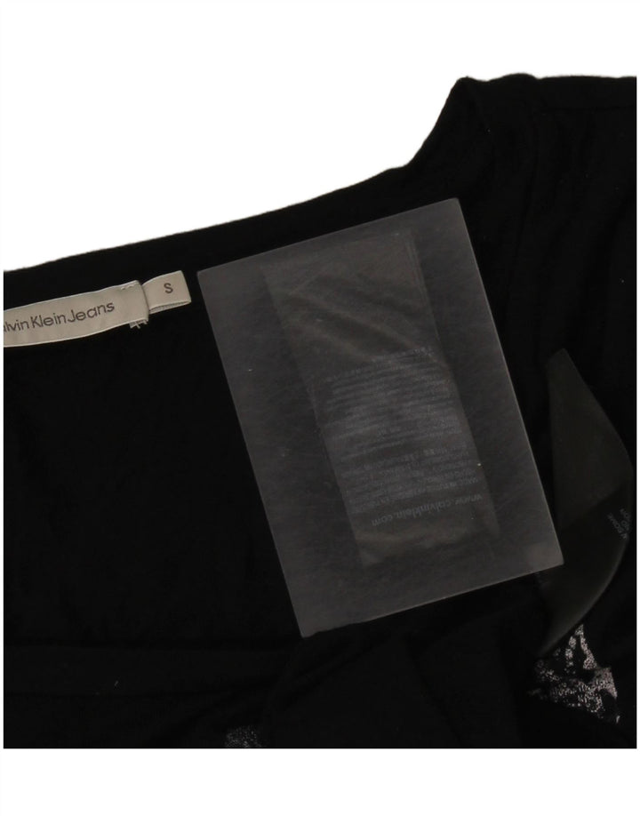 Calvin Klein Damen Grafik-T-Shirt Top UK 10 Small Schwarz Viskose