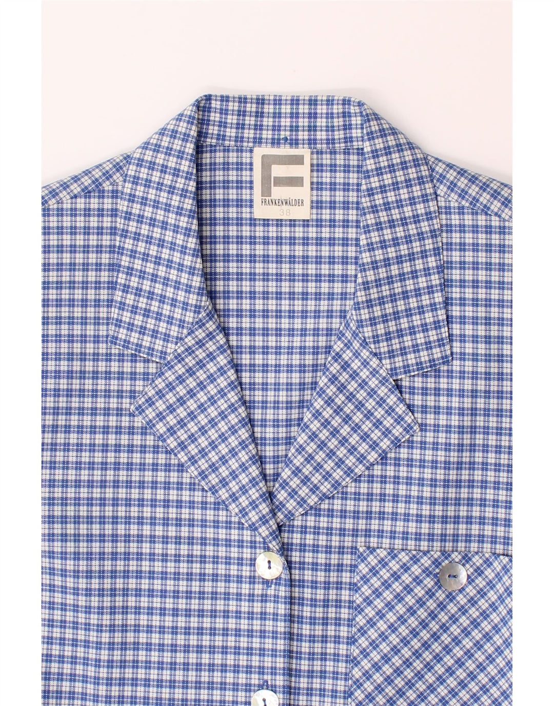 FRANKENWALDER Womens Short Sleeve Blazer Jacket EU 38 Medium Blue Check Vintage Frankenwalder and Second-Hand Frankenwalder from Messina Hembry 