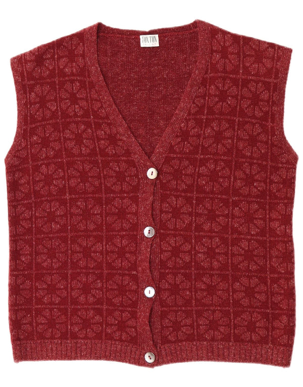 Vintage Womens Sleeveless Cardigan Sweater IT 46 Large Maroon Floral