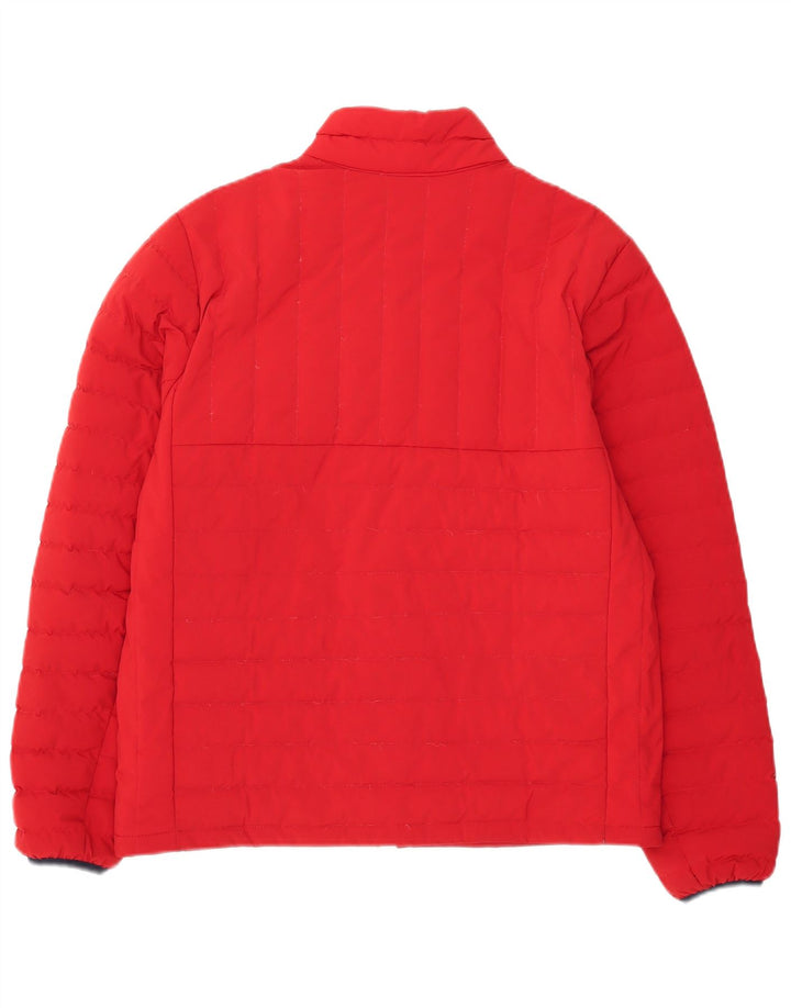 Lands End Wattierte Herrenjacke UK 38 Mittelrotes Colourblock-Polyester