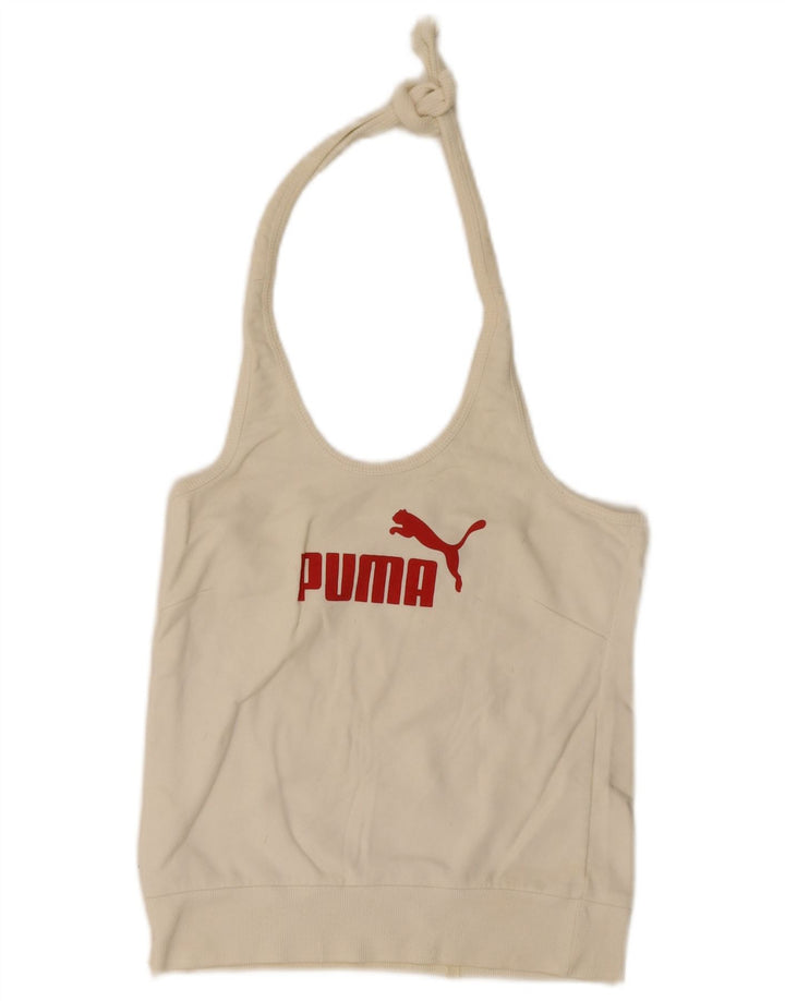 Puma Damen Graphic Crop Neckholder Top UK 16 Large Off White