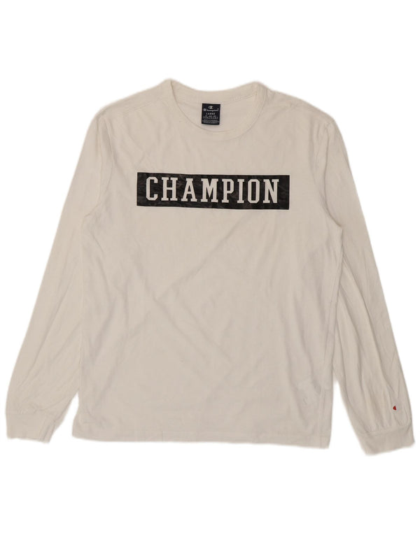 Champion Mens Graphic Top Long Sleeve Large White Cotton