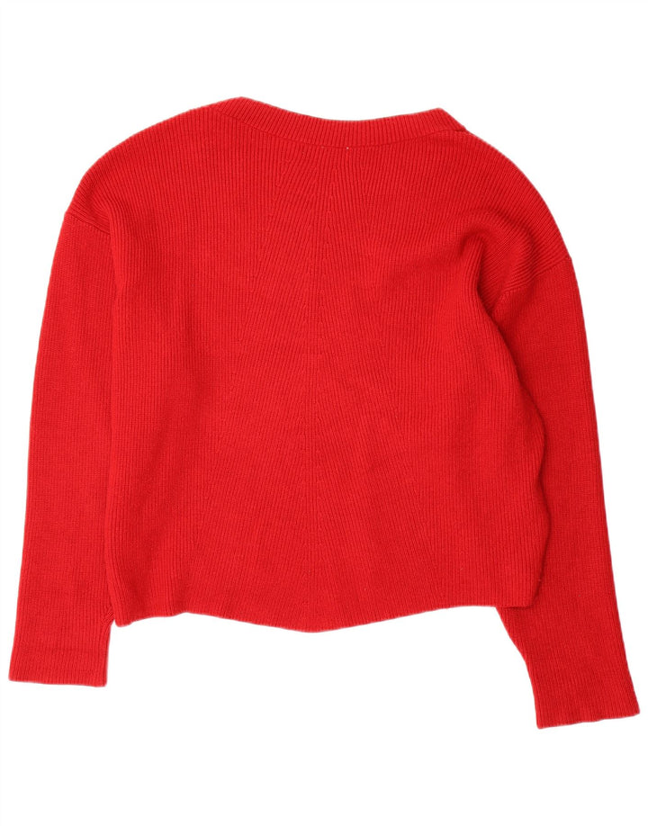 Übergroßer Damen-Pullover mit U-Boot-Ausschnitt von Zara, Gr. 14, mittelrote Viskose