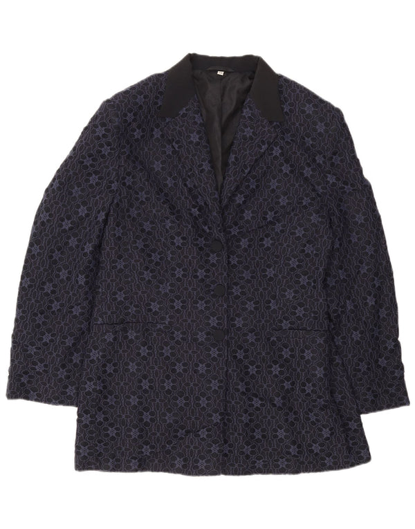 Carol Damen 3-Knopf-Blazerjacke IT 48 XL Marineblaues, geblümtes Polyamid