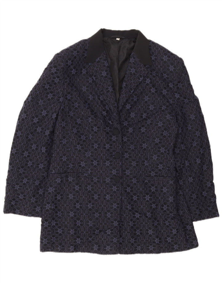 Carol Damen 3-Knopf-Blazerjacke IT 48 XL Marineblaues, geblümtes Polyamid