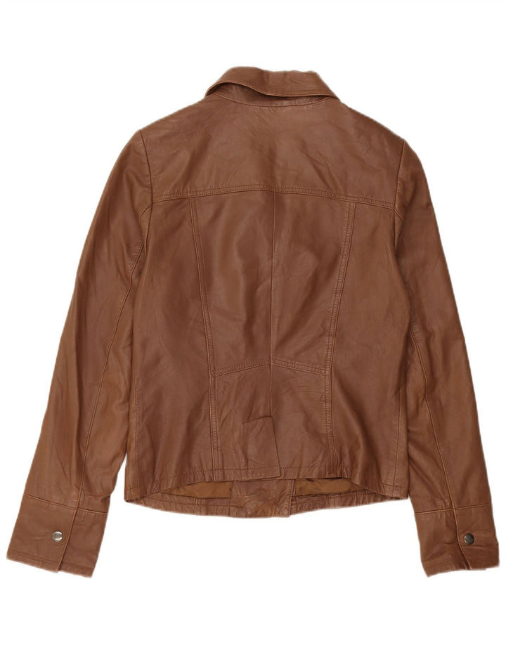 Reiss Damen Crop Lederjacke UK 10 Small Braunes Leder