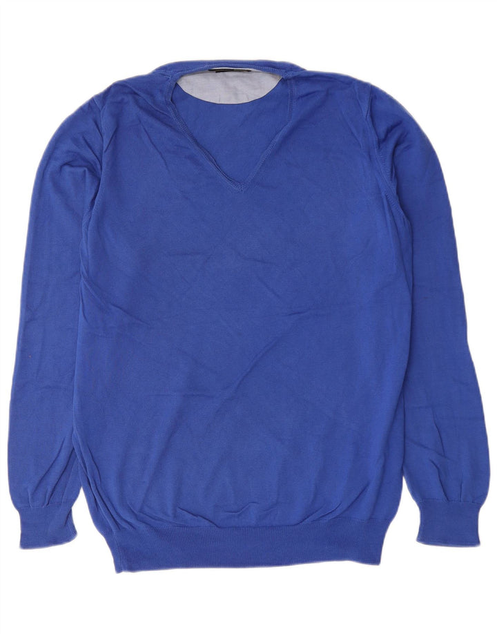 Zara Herren-Pullover mit V-Ausschnitt, groß, aus blauer Baumwolle