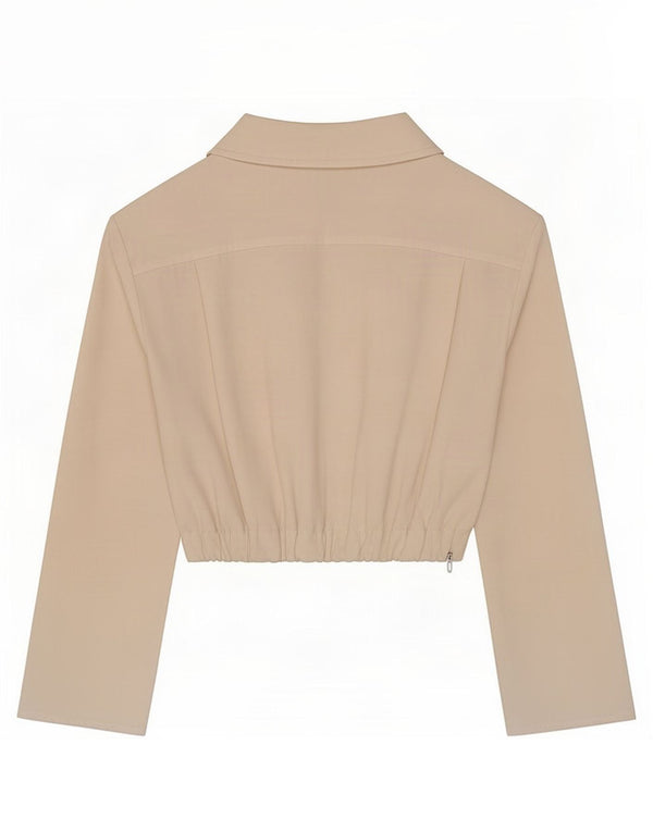Zara Womens Crop Long Sleeve Blouse Top UK 10 Small Off White