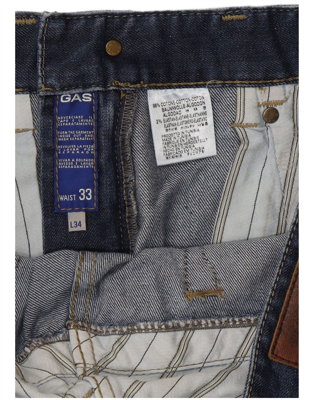 Gas Herren Bootcut Jeans W33 L34 Blaue Baumwolle