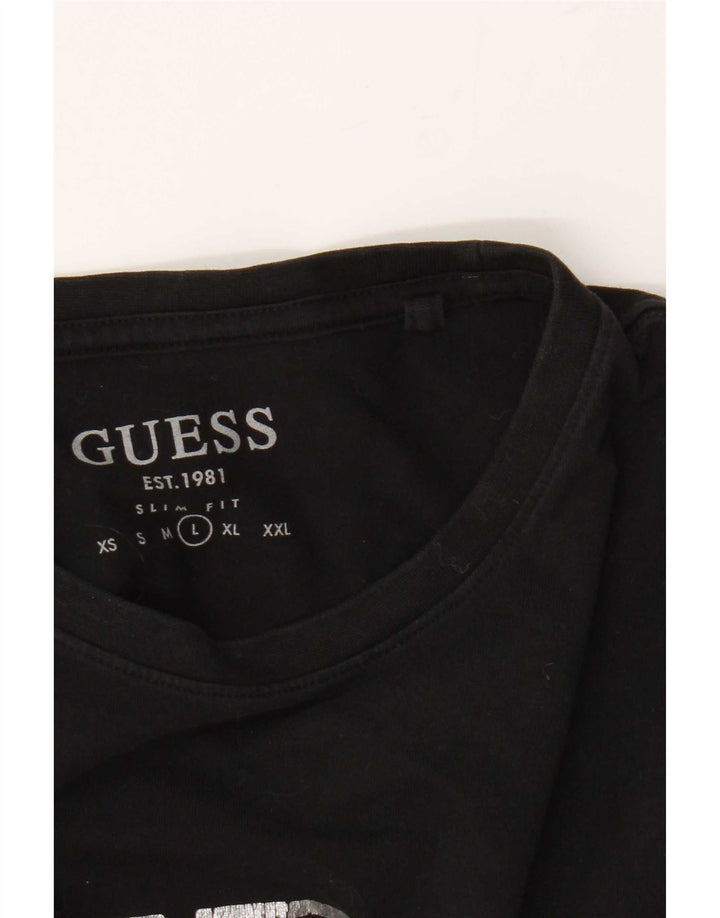 Guess Herren-T-Shirt mit schmaler Passform, Grafik, Größe L, Schwarz