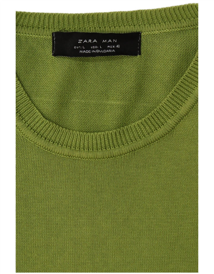 ZARA Herren-Pullover mit Rundhalsausschnitt, Größe L, Grün