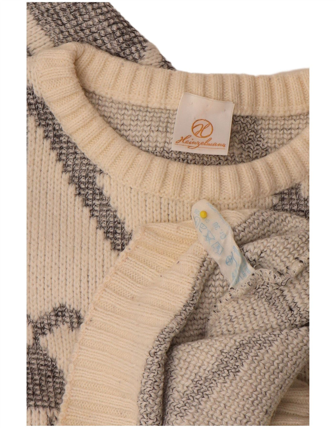 Vintage Damen Pullover mit U-Boot-Ausschnitt EU 38 Medium Off White Geometrisch