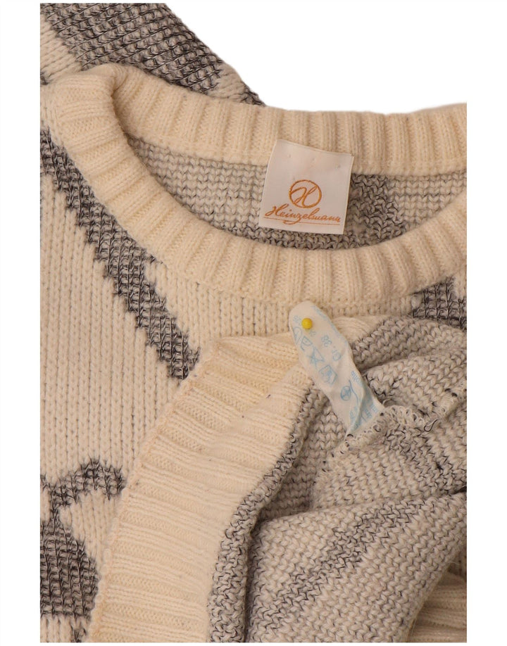 Vintage Damen Pullover mit U-Boot-Ausschnitt EU 38 Medium Off White Geometrisch